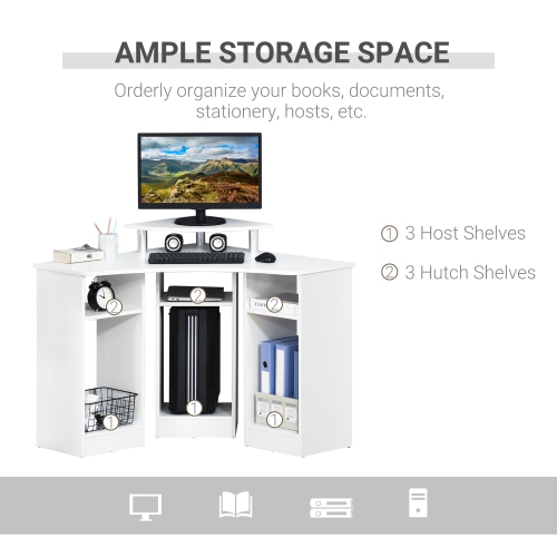 HOMCOM 35" L-Shaped Computer Desk with Monitor Stand and Open Shelves, Home Office Corner Desk Study Workstation for Small Space, White