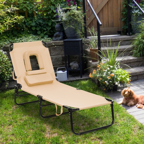 Gymax Folding Chaise Lounge Chair Bed Adjustable Beach Patio Camping Recliner