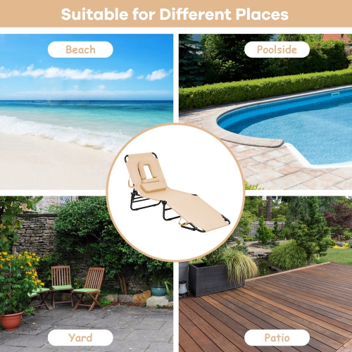 Gymax Folding Chaise Lounge Chair Bed Adjustable Beach Patio Camping Recliner