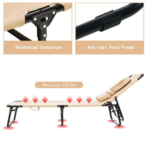 Gymax Folding Chaise Lounge Chair Bed Adjustable Beach Patio Camping Recliner