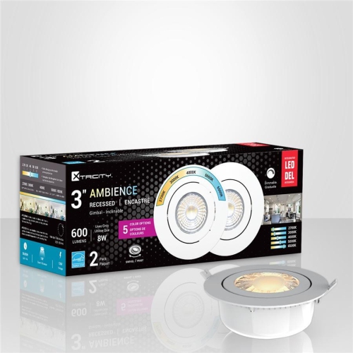 Xtricity - Set of 2 Recessed LED Recessed Lights, 3 '' Diameter, Dimmable, 8W, 5 Color Options
