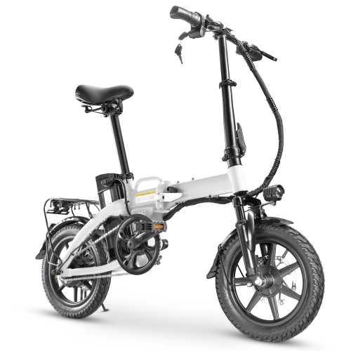 XPRIT 14" Folding Electric Bicycle 250W City Commuter, Aluminum Frame, LCD Display, 15mph Full Throttle/Pedal Assist up to 28 miles per charge - White