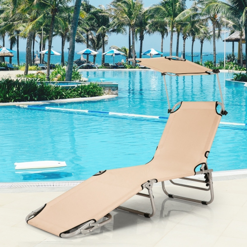 Gymax Foldable Lounge Chair Adjustable Outdoor Beach Patio Pool Recliner W/ Sun Shade