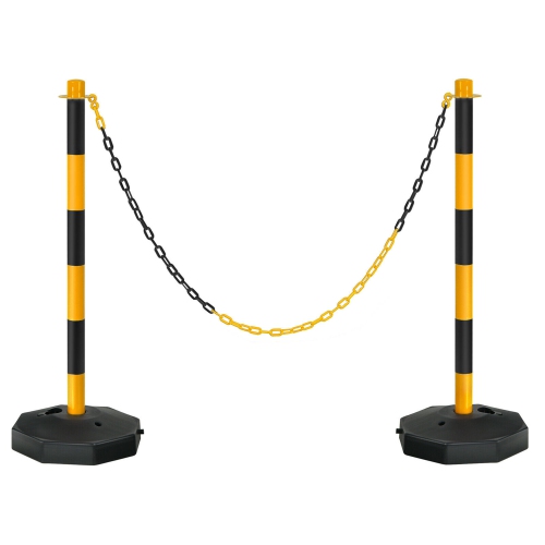 GYMAX  2PCs Traffic Delineator Pole Safety Caution Barrier W/ 5Ft Link Chains