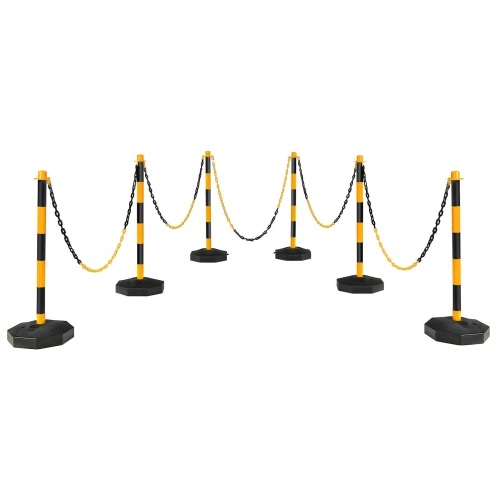 Gymax 6PCS Traffic Delineator Pole Safety Caution Barrier w/ 5ft Link Chains