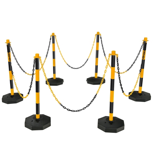Gymax 6PCS Traffic Delineator Pole Safety Caution Barrier w/ 5ft Link Chains