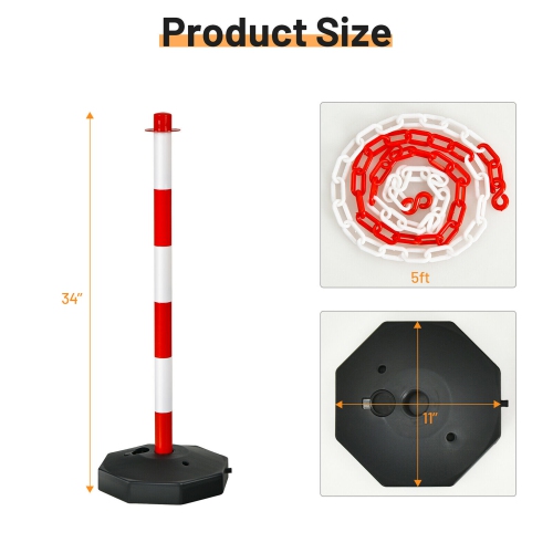 Gymax 6PCS Traffic Delineator Pole Safety Caution Barrier w/ 5ft Link Chains