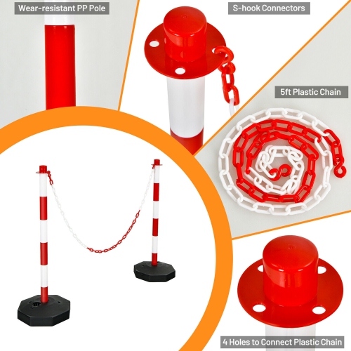 Gymax 6PCS Traffic Delineator Pole Safety Caution Barrier w/ 5ft Link Chains