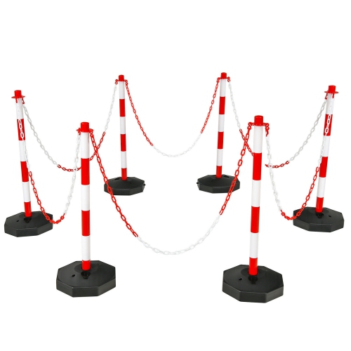 Gymax 6PCS Traffic Delineator Pole Safety Caution Barrier w/ 5ft Link Chains
