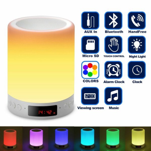 ISTAR  Bluetooth Speaker Lamp, Touch Sensor Night Light Bedside Table Lamp \w Alarm Clock Fm Radio, Dimmable Warm Light & 7 Color Changing Portable