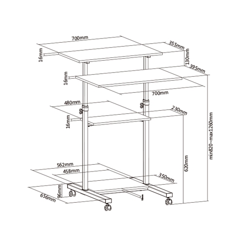 27.6" Mobile Task Standing Desk Computer Workstation Rolling Presentation Cart Height Adjustable Sit-Stand Table Stand Up Desk