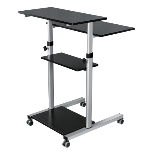 27.6" Mobile Task Standing Desk Computer Workstation Rolling Presentation Cart Height Adjustable Sit-Stand Table Stand Up Desk