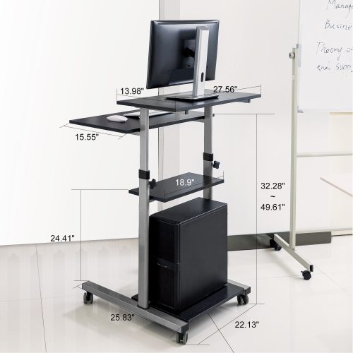 27.6" Mobile Task Standing Desk Computer Workstation Rolling Presentation Cart Height Adjustable Sit-Stand Table Stand Up Desk