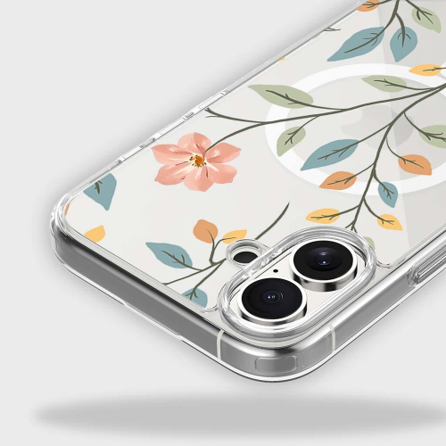 Étui transparent floral de Pâques avec MagSafe pour iPhone 16