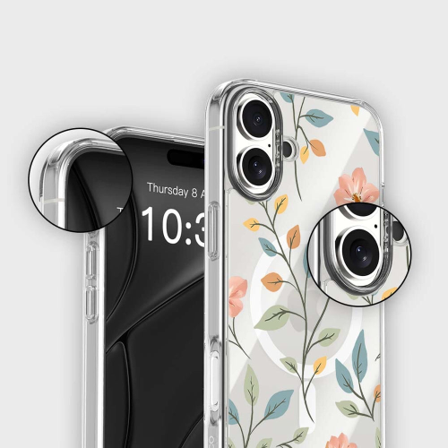 Étui transparent floral de Pâques avec MagSafe pour iPhone 16