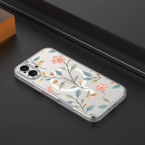 Étui transparent floral de Pâques avec MagSafe pour iPhone 16