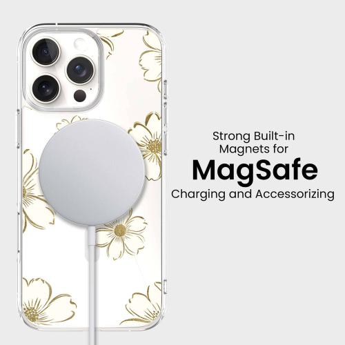 Étui transparent avec motif doré MagSafe pour iPhone 16 Pro