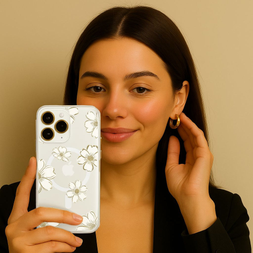 Étui transparent avec motif doré MagSafe pour iPhone 16 Pro