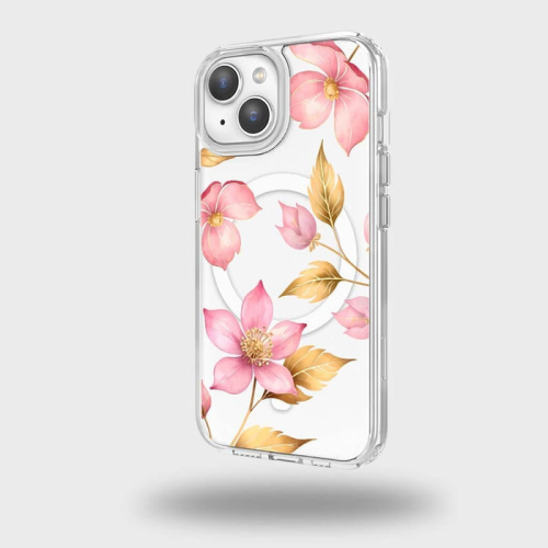 Étui transparent fleurs sauvages rose avec MagSafe pour iPhone 16e