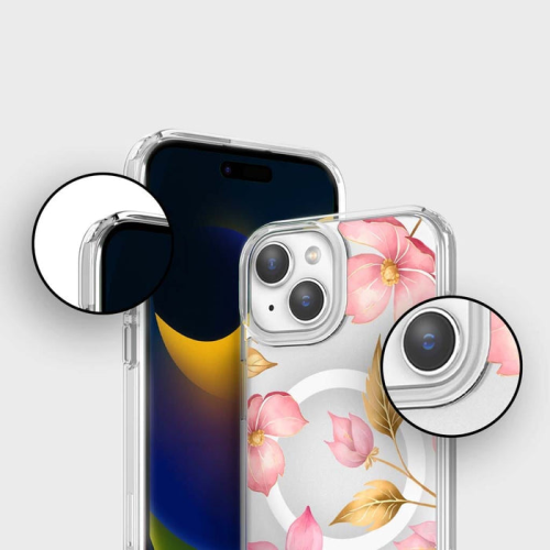 Étui transparent fleurs sauvages rose avec MagSafe pour iPhone 16e