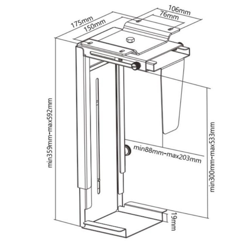 Under Desk Computer PC Case Tower Holder, Wall PC Case Mount Holder with Height and Width Adjustment