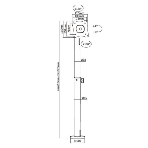POS Height Adjustable Desk Display Mount, Desktop Monitor Stand Pole Mount Holds Screen for 17" to 23" with VESA Mount 75 X 75mm and 100 X 100mm