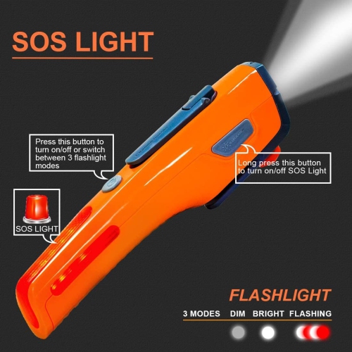 8-in-1 Car Safety Tool Includes Window Breaker Seat Belt Cutter LED Flashlight Rescue Tool Contains USB Charger SOS Light & Hand Cranking Charge for