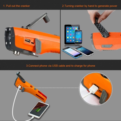 8-in-1 Car Safety Tool Includes Window Breaker Seat Belt Cutter LED Flashlight Rescue Tool Contains USB Charger SOS Light & Hand Cranking Charge for