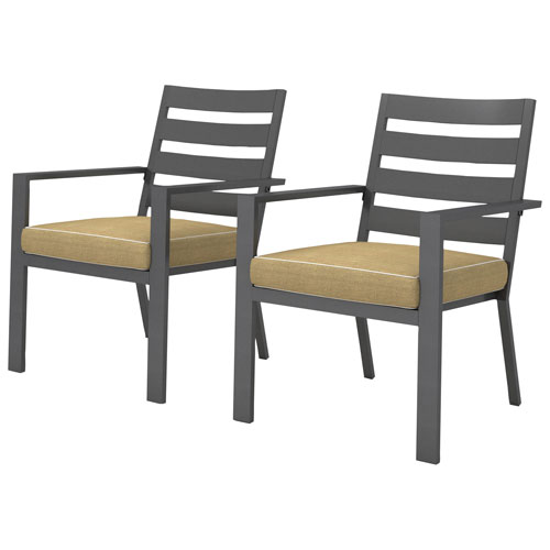 Chaise salle à manger d'extérieur en aluminium au fini pulvérisé Portofino - Ensemble de 2 - Cadres gris/Coussins beiges