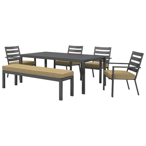 Portofino Powder Coated Aluminum Patio Bench - Grey Frames / Beige Cushions
