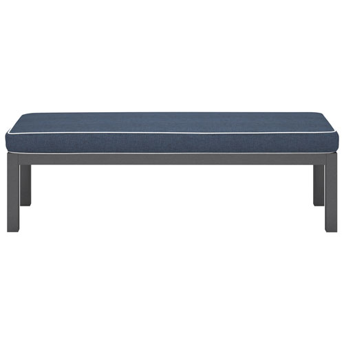 Portofino Powder Coated Aluminum Patio Bench - Grey Frames / Stone Blue Cushions