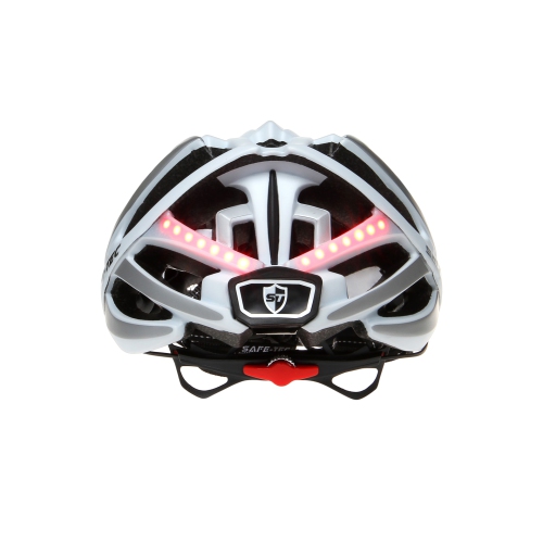 Safe-Tec Smart Bicycle Helmet: Sensor Controlled Brake Light Function, Head Lights, Turn Signals w/MIPS Brain Protection White/Silver Large