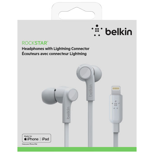 Écouteurs boutons à isolation sonore avec connecteur Lightning SoundForm de Belkin - Blanc
