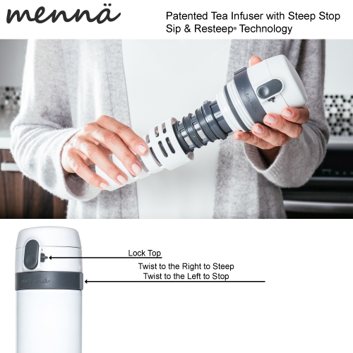 Double Walled Stainless Steel Tea & Beverage Travel Mug with Patented Infuser Control 16oz.