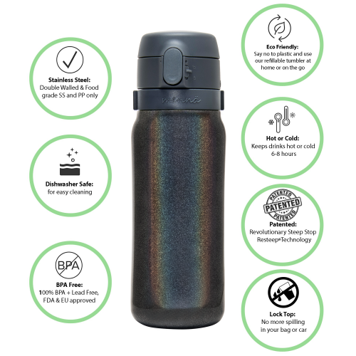 Double Walled Stainless Steel Tea & Beverage Travel Mug with Patented Infuser Control 16oz.