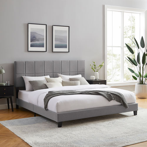 Claude Transitional Upholstered, Grey Fabric Platform Bed King