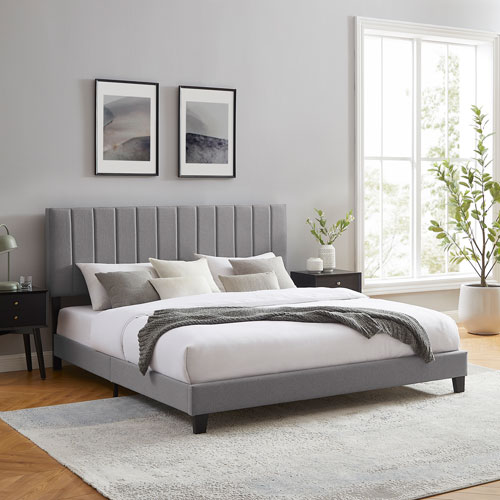 Liore Transitional Upholstered Platform Bed - King - Medium Grey