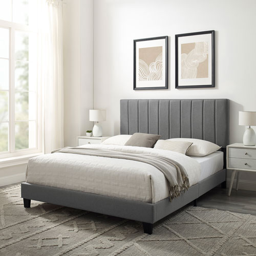 Liore Transitional Upholstered Platform Bed - Queen - Dark Grey