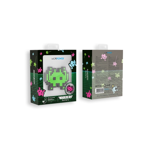 Moji Power Bank 2600 mAh Compatible with iOs and Android, smartphones and tablets, mp3/mp4 players, Bluetooth devices - Invaders