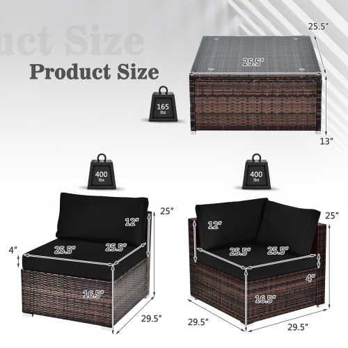 Costway 6PCS Patio Rattan Furniture Set Cushioned Sofa Coffee Table Garden