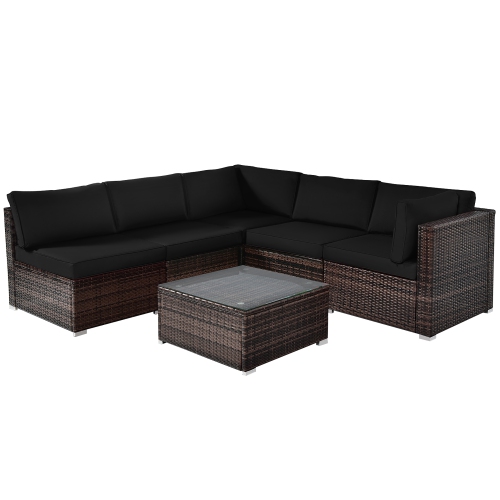 Costway 6PCS Patio Rattan Furniture Set Cushioned Sofa Coffee Table Garden