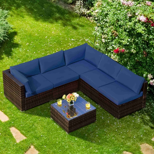 Image 1 of 9.. Costway 6PCS Patio Rattan Furniture Set Cushioned Sofa Coffee Table Garden