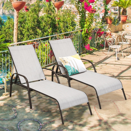 Costway 2PCS Patio Lounge Chair Chaise Adjustable Reclining Armrest
