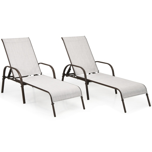 Costway 2PCS Patio Lounge Chair Chaise Adjustable Reclining Armrest
