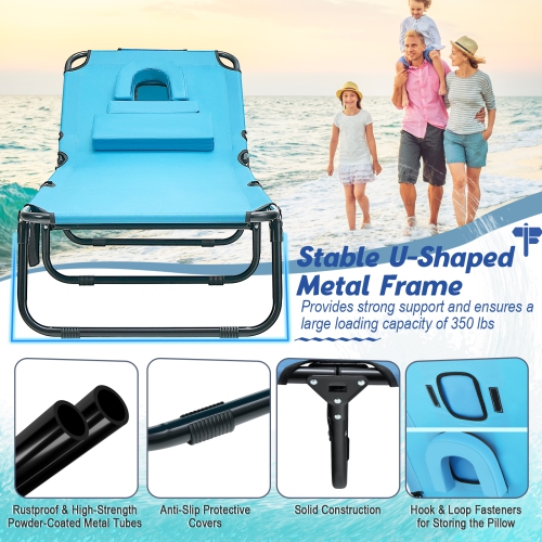 Costway Folding Chaise Lounge Chair Adjustable Outdoor Patio Beach Camping Recliner