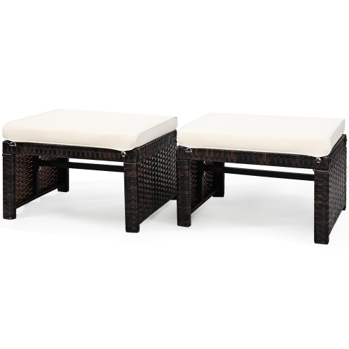Costway 2PCS Patio Rattan Ottoman Cushioned Seat Foot Rest Furniture