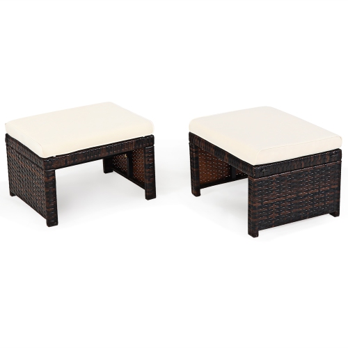 Costway 2PCS Patio Rattan Ottoman Cushioned Seat Foot Rest Furniture