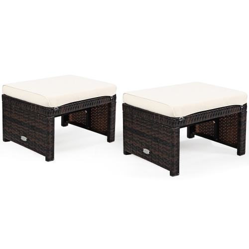 Costway 2PCS Patio Rattan Ottoman Cushioned Seat Foot Rest Furniture