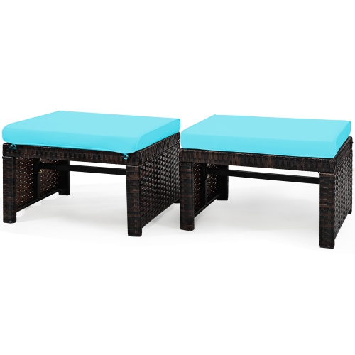 Costway 2PCS Patio Rattan Ottoman Cushioned Seat Foot Rest Furniture