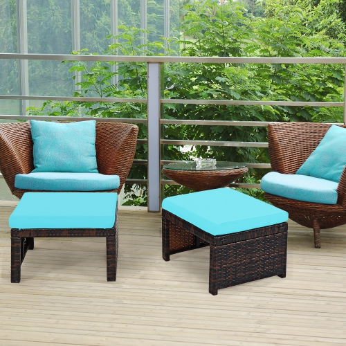 Costway 2PCS Patio Rattan Ottoman Cushioned Seat Foot Rest Furniture